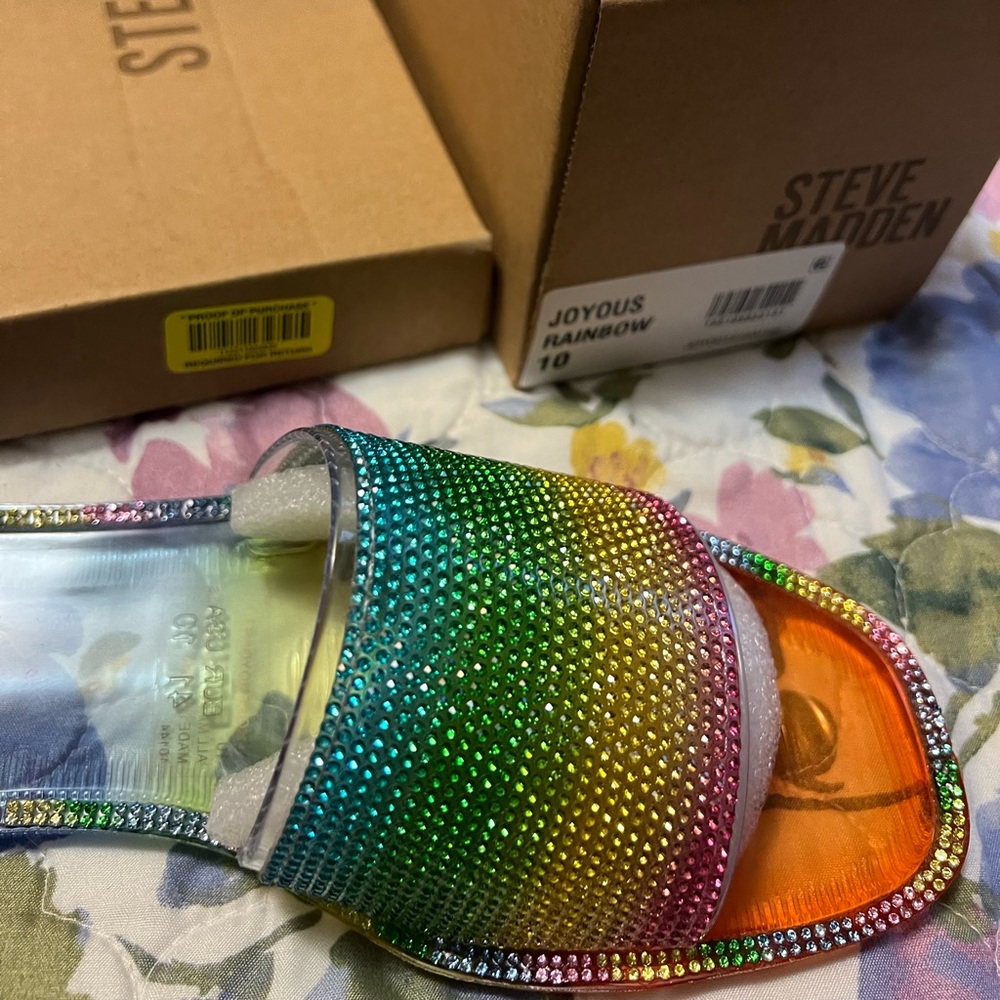 Rainbow Rhinestone Slide Sandals - Picture 9 of 10